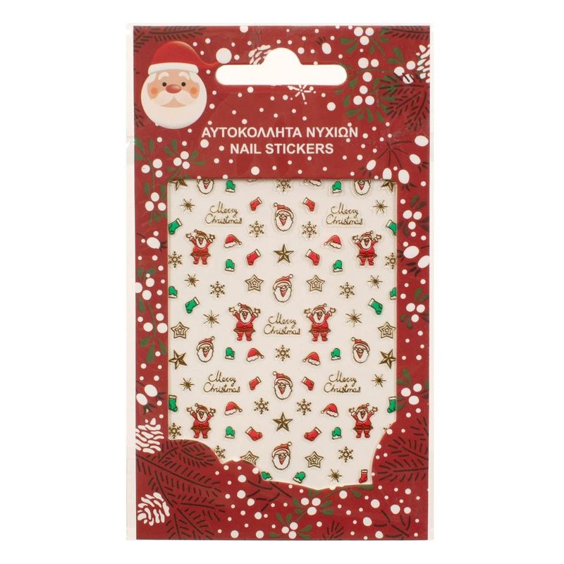 Carti si Birotica - Papetarie - Hartie si topuri - Autocolant - Autocolante unghii craciun, model mos craciun si stele, multicolor, 8 x 14cm - Infinity.ro