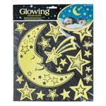 Carti si Birotica/Papetarie/Hartie si topuri/Autocolant - Autocolante decorative de perete glow in the dark, stele si semiluna, multicolor, set 30 bucati - Infinity.ro