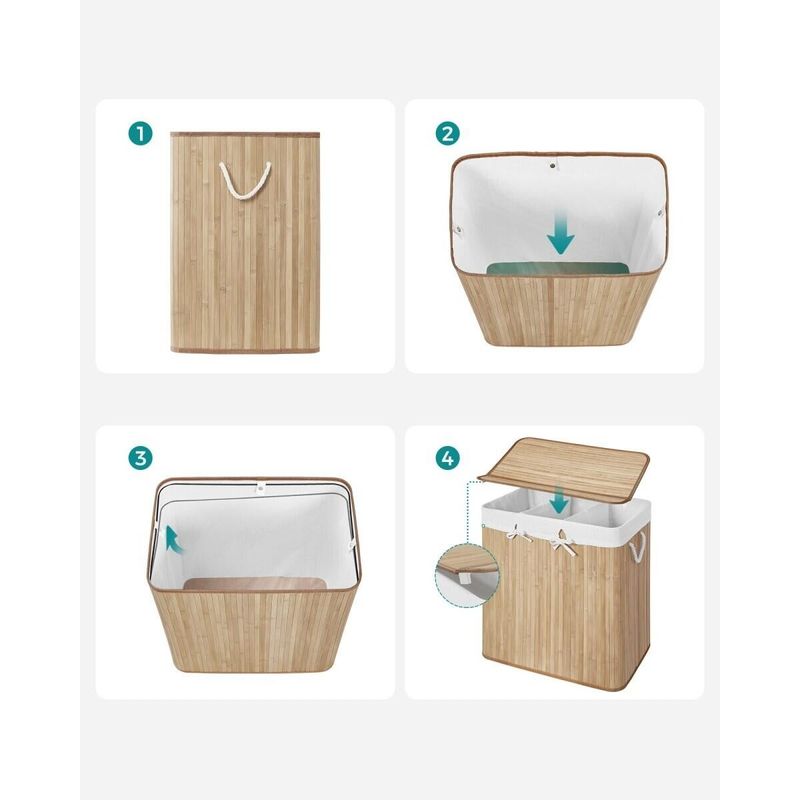 Market - Spalare si intretinere rufe - Uscatoare de rufe si accesorii - Cos rufe, 3 compartimente, bambus, natur, 150 L, 60x40x61.5 cm, Artool - Infinity.ro