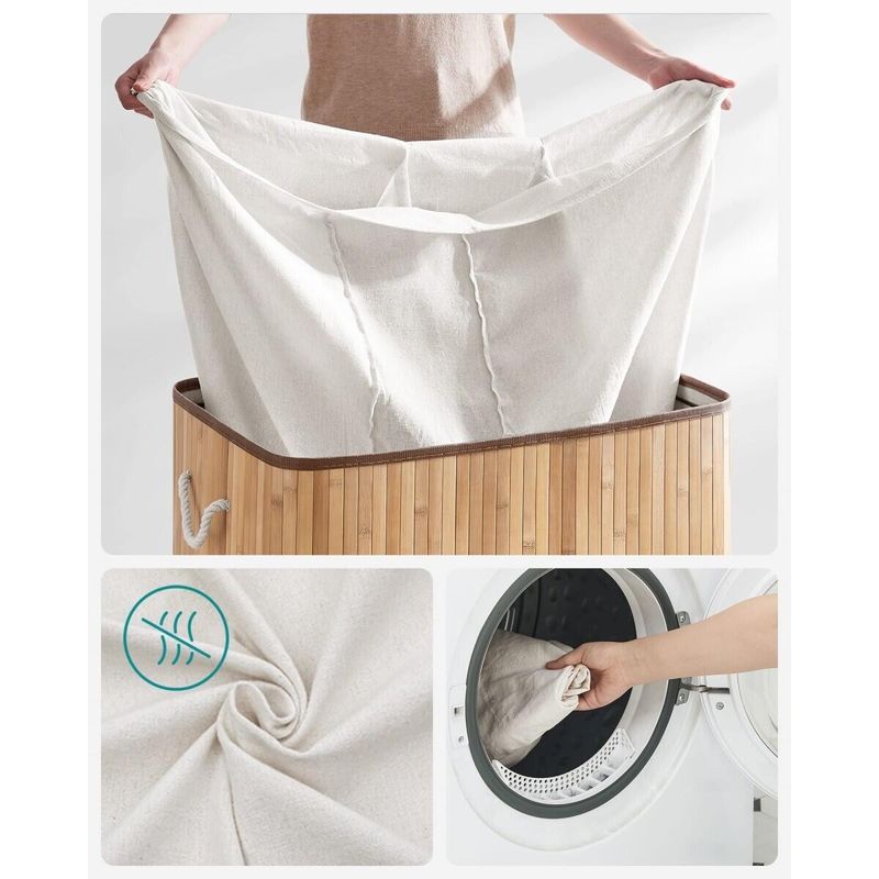 Market - Spalare si intretinere rufe - Uscatoare de rufe si accesorii - Cos rufe, 3 compartimente, bambus, natur, 150 L, 60x40x61.5 cm, Artool - Infinity.ro