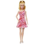 Jucarii, Copii si Bebe - Jucarii si jocuri - Papusi si accesorii - Papusi - BARBIE PAPUSA BARBIE FASHIONISTA BLONDA CU PARUL PRINS IN COADA SI ROCHIE CU FLORICELE - Infinity.ro