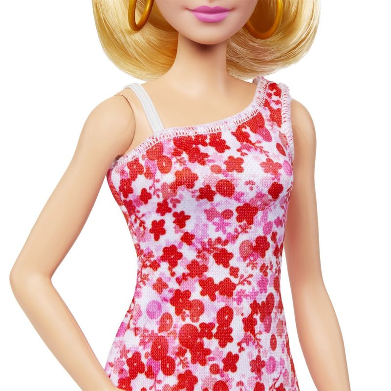 Jucarii, Copii si Bebe - Jucarii si jocuri - Papusi si accesorii - Papusi - BARBIE PAPUSA BARBIE FASHIONISTA BLONDA CU PARUL PRINS IN COADA SI ROCHIE CU FLORICELE - Infinity.ro