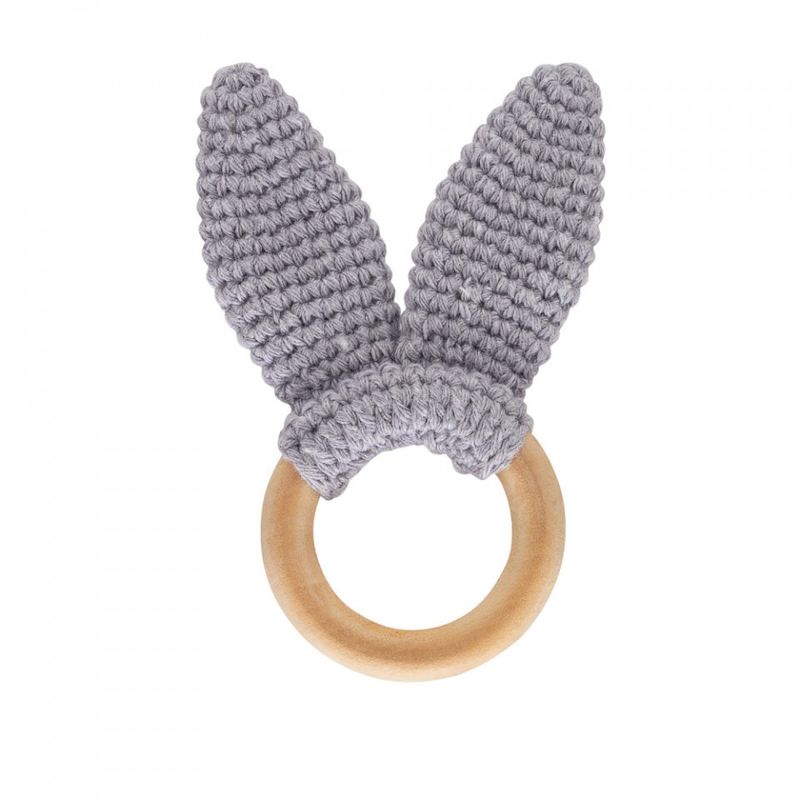 Jucarii, Copii si Bebe - Jucarii si jocuri - Jucarii bebelusi - Jucarii pentru dentitie - Jucarie dentitie din bumbac cu inel din lemn BabyJem Amigurumi (Culoare: Galben) - Infinity.ro