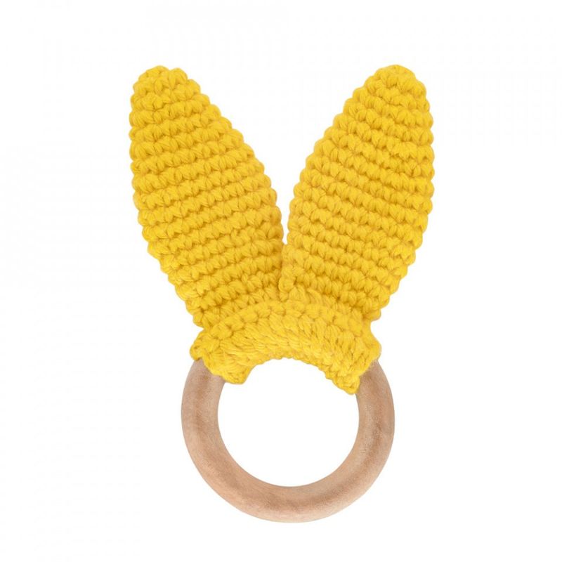 Jucarii, Copii si Bebe - Jucarii si jocuri - Jucarii bebelusi - Jucarii pentru dentitie - Jucarie dentitie din bumbac cu inel din lemn BabyJem Amigurumi (Culoare: Roz) - Infinity.ro