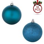 Casa si Gradina - Decoratiuni - Decoratiuni de sezon - Set globuri craciun, 12 bucati, turcoaz, mat, glitter, 7cm, plastic - Infinity.ro