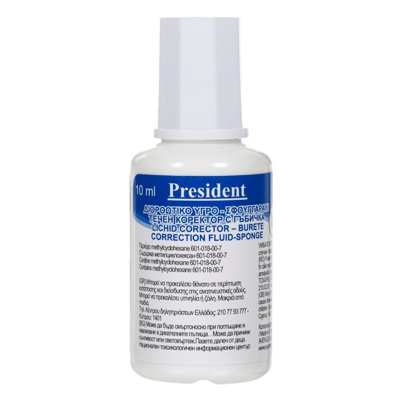 Carti si Birotica - Birotica - Instrumente de scris - Radiere si corectoare - Corector lichid, president, 10ml, uscare rapida, burete aplicator - Infinity.ro