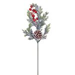 Casa si Gradina - Decoratiuni - Decoratiuni de sezon - Crenguta decorativa brad, model craciun, culoare verde, conuri si pomusoare rosii, inaltime 43cm - Infinity.ro