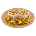 Casa si Gradina - Decoratiuni - Decoratiuni de sezon - Platou decorativ craciun, 2 lumanari aurii, fulgi, 13 cm - Infinity.ro