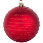 Casa si Gradina - Decoratiuni - Decoratiuni de sezon - Set globuri craciun, 10 cm, rosu, dungi mat glitter, 6 bucati, plastic - Infinity.ro