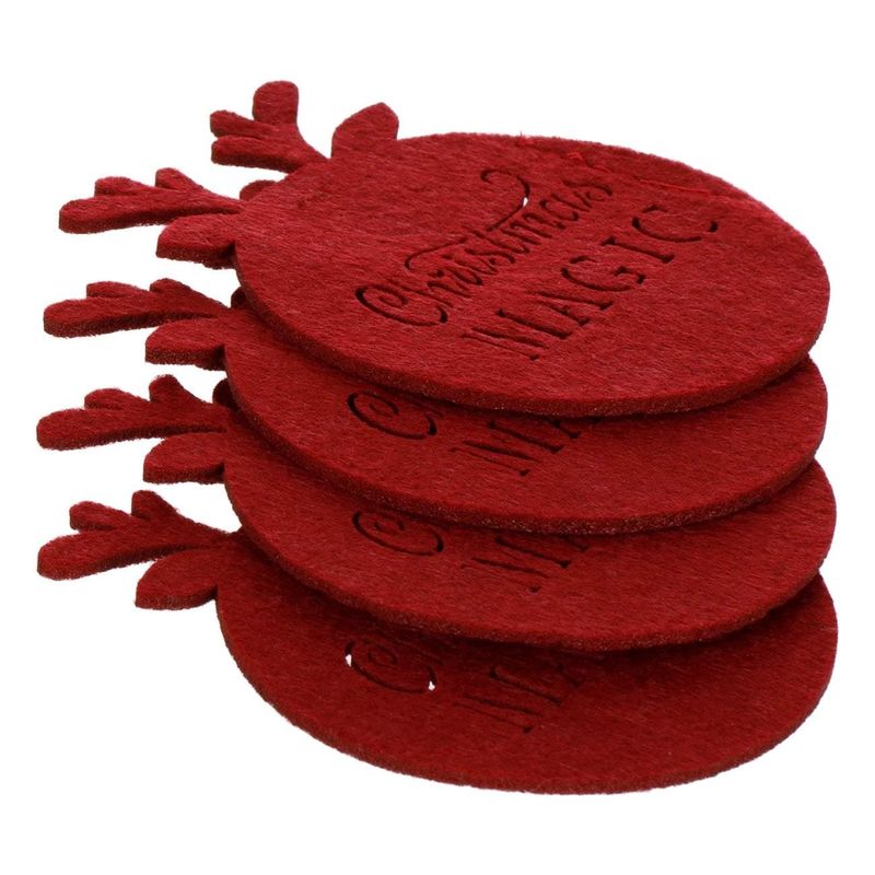 Casa si Gradina - Decoratiuni - Decoratiuni de sezon - Set suporturi pahare, christmas magic, model ren, bordo, 12 cm, 4 bucati - Infinity.ro