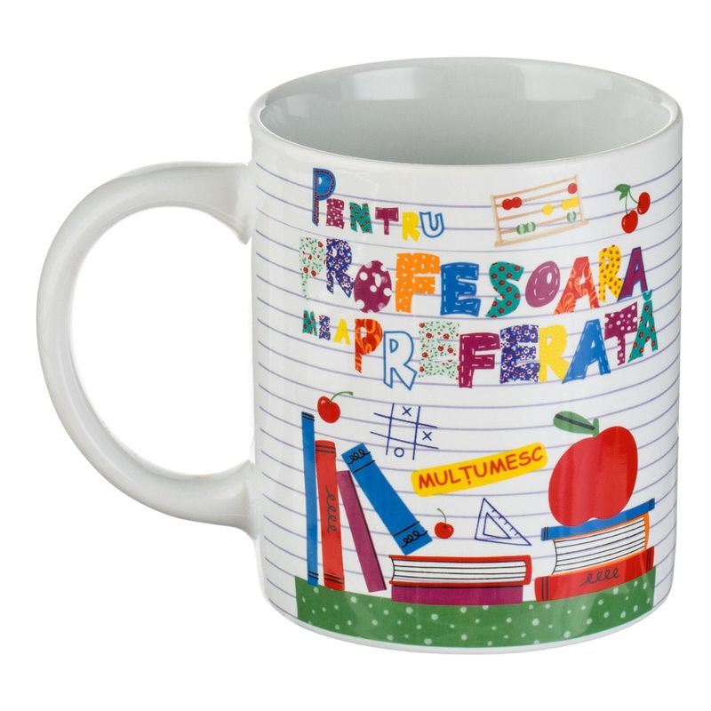 Casa si Gradina - Bucatarie si vesela - Cani si pahare - Cani si cesti - Cana portelan, model mesaj "pentru profesoara mea preferata", multicolor, capacitate 320ml - Infinity.ro