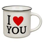 Casa si Gradina - Bucatarie si vesela - Cani si pahare - Cani si cesti - Cana new bone, model i love you, culoare ecru, capacitate 370ml, margine neagra - Infinity.ro