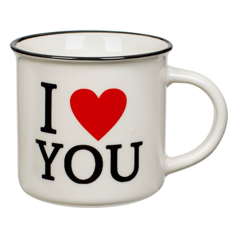 Casa si Gradina - Bucatarie si vesela - Cani si pahare - Cani si cesti - Cana new bone, model i love you, culoare ecru, capacitate 370ml, margine neagra - Infinity.ro