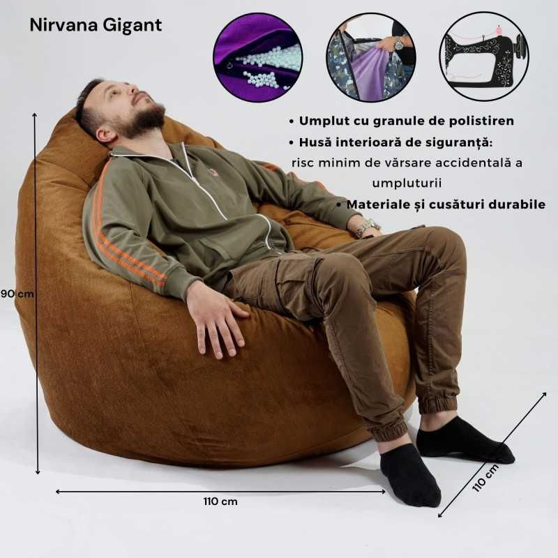 Casa si Gradina - Mobilier - Scaune si fotolii - Fotolii - Fotoliu Nirvana Gigant, material piele ecologica, Gri - Infinity.ro
