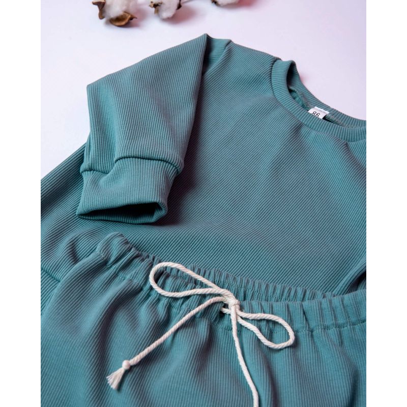 Fashion, accesorii si bijuterii - Copii - Imbracaminte copii - Treninguri si compleuri copii - Compleu din jersey reiat verde turcuaz inchis cu pantaloni si bluza cu maneca lunga 80 cm 9-12 luni - Infinity.ro