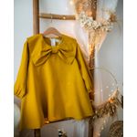 Fashion, accesorii si bijuterii - Copii - Imbracaminte copii - Rochii copii - Rochie din in galben mustar cu maneca lunga si guler amplu in forma de funda 92 cm 18-24 luni - Infinity.ro