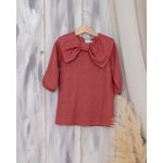 Fashion, accesorii si bijuterii - Copii - Imbracaminte copii - Rochii copii - Rochie din in roz caramiziu cu maneca lunga si guler amplu in forma de funda 98 cm 2-3 ani - Infinity.ro