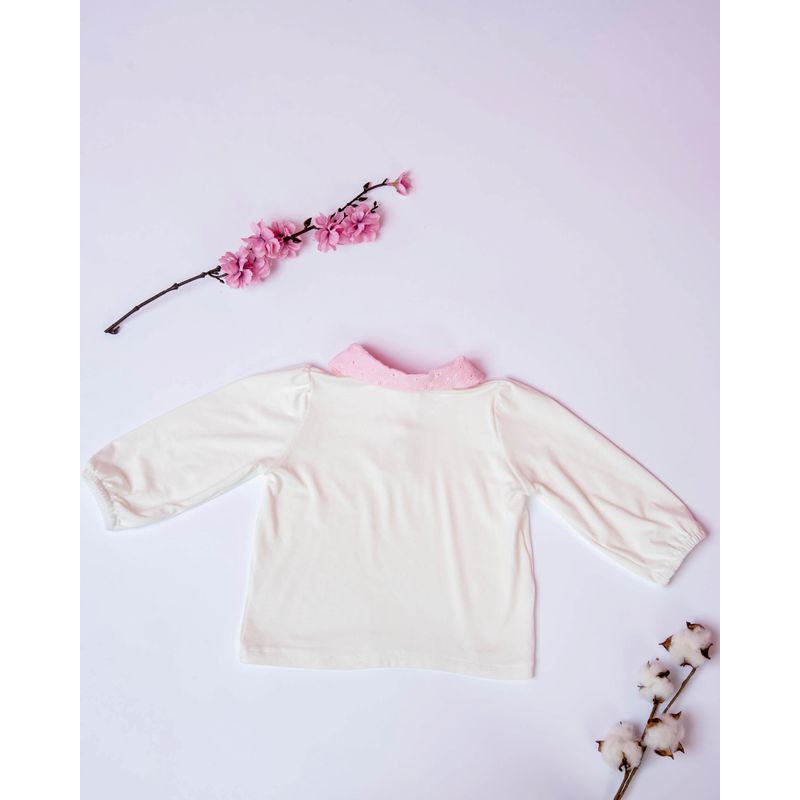 Fashion, accesorii si bijuterii - Copii - Imbracaminte copii - Bluze si camasi copii - Bluza din jersey de bumbac cu guler roz  din bumbac dantelat 86 cm 12-18 luni - Infinity.ro