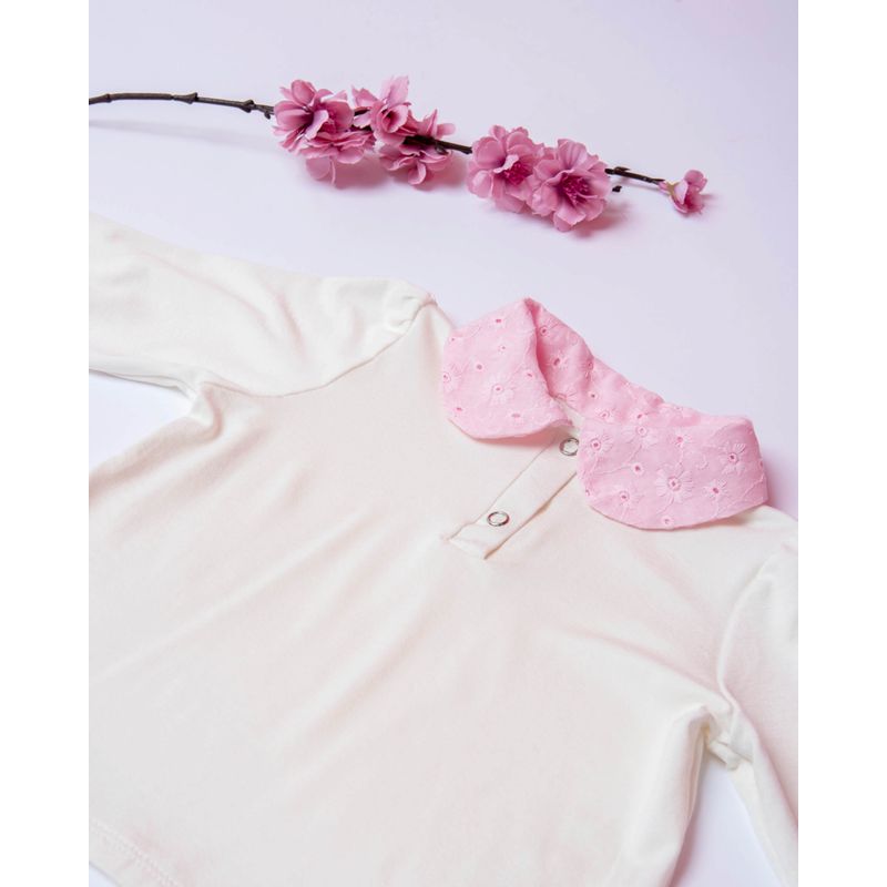 Fashion, accesorii si bijuterii - Copii - Imbracaminte copii - Bluze si camasi copii - Bluza din jersey de bumbac cu guler roz  din bumbac dantelat 86 cm 12-18 luni - Infinity.ro