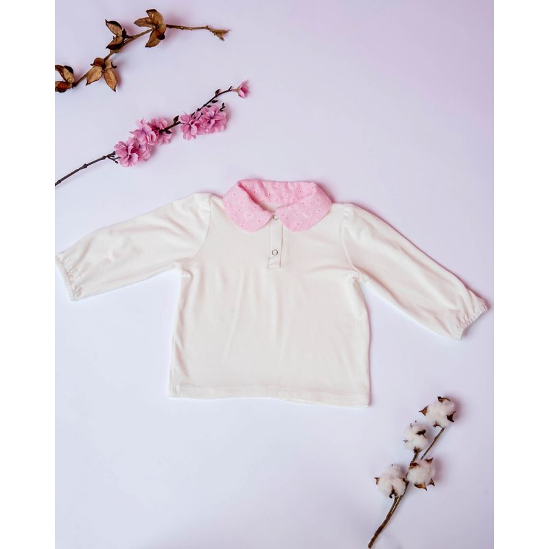 Fashion, accesorii si bijuterii - Copii - Imbracaminte copii - Bluze si camasi copii - Bluza din jersey de bumbac cu guler roz  din bumbac dantelat 86 cm 12-18 luni - Infinity.ro