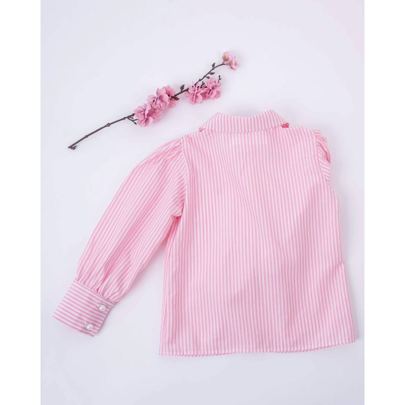 Fashion, accesorii si bijuterii - Copii - Imbracaminte copii - Bluze si camasi copii - Camasa cu imprimeu in dungi alb cu roz 110 cm 5 ani - Infinity.ro