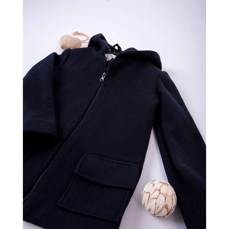 Fashion, accesorii si bijuterii - Copii - Imbracaminte copii - Jachete si geci copii - Jacheta cu gluga din stofa de lana texturata 110 cm 5 ani - Infinity.ro