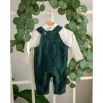 Fashion, accesorii si bijuterii - Copii - Imbracaminte copii - Bluze si camasi copii - Set cu salopeta de catifea verde si camasa din in 80 cm 9-12 luni - Infinity.ro