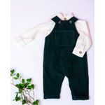 Fashion, accesorii si bijuterii - Copii - Imbracaminte copii - Treninguri si compleuri copii - Set cu salopeta de catifea verde si camasa din in 86 cm 12-18 luni - Infinity.ro