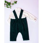 Fashion, accesorii si bijuterii - Copii - Imbracaminte copii - Treninguri si compleuri copii - Set cu salopeta de catifea verde si camasa din in 86 cm 12-18 luni - Infinity.ro
