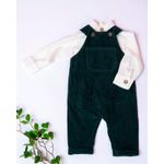 Fashion, accesorii si bijuterii - Copii - Imbracaminte copii - Treninguri si compleuri copii - Set cu salopeta de catifea verde si camasa din in 74 cm 6-9 luni - Infinity.ro