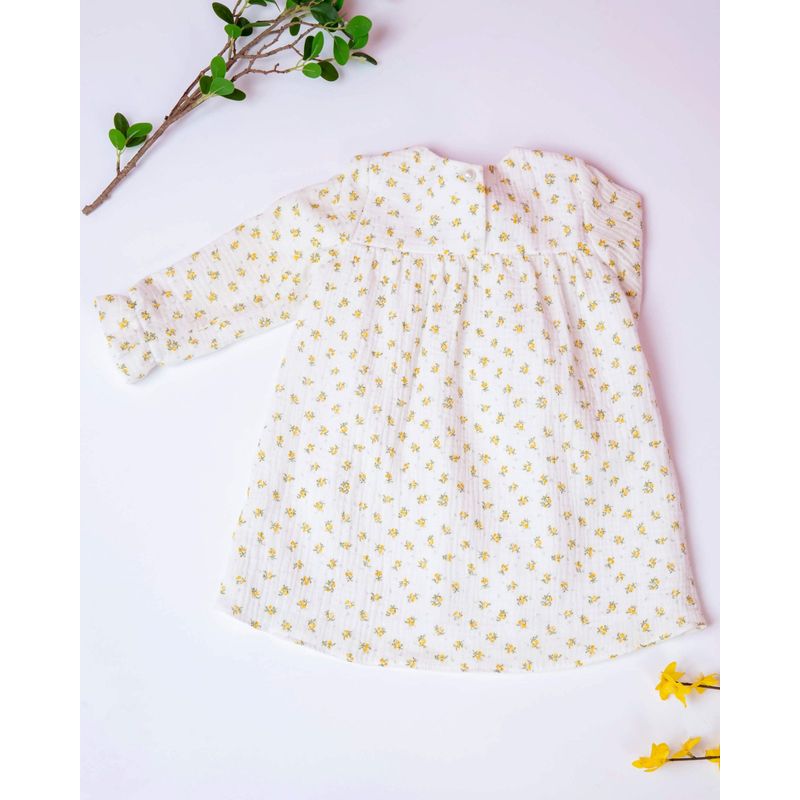Fashion, accesorii si bijuterii - Copii - Imbracaminte copii - Rochii copii - Rochie din muselina cu imprimeu floricele galbene 80 cm 6-12 luni - Infinity.ro