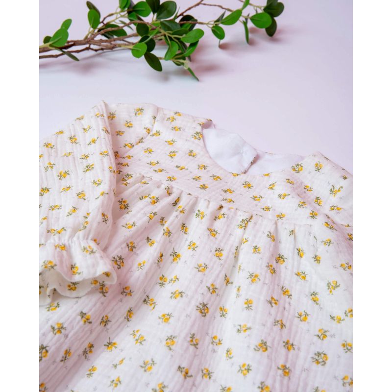 Fashion, accesorii si bijuterii - Copii - Imbracaminte copii - Rochii copii - Rochie din muselina cu imprimeu floricele galbene 80 cm 6-12 luni - Infinity.ro