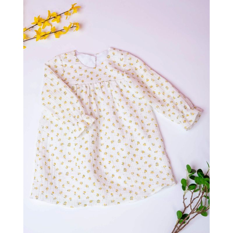 Fashion, accesorii si bijuterii - Copii - Imbracaminte copii - Rochii copii - Rochie din muselina cu imprimeu floricele galbene 80 cm 6-12 luni - Infinity.ro