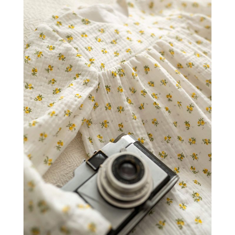 Fashion, accesorii si bijuterii - Copii - Imbracaminte copii - Rochii copii - Rochie din muselina cu imprimeu floricele galbene 80 cm 6-12 luni - Infinity.ro