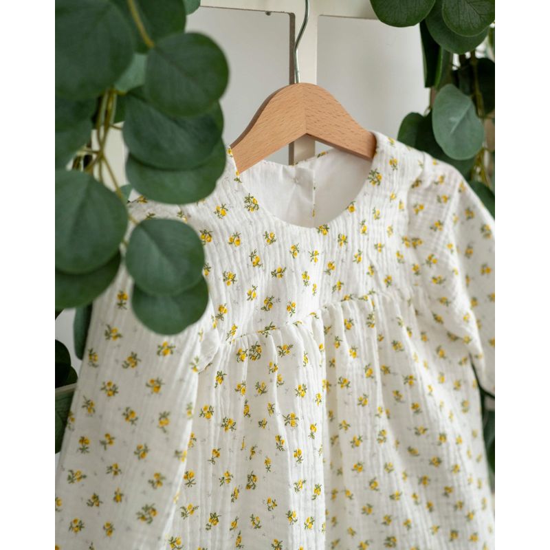 Fashion, accesorii si bijuterii - Copii - Imbracaminte copii - Rochii copii - Rochie din muselina cu imprimeu floricele galbene 80 cm 6-12 luni - Infinity.ro