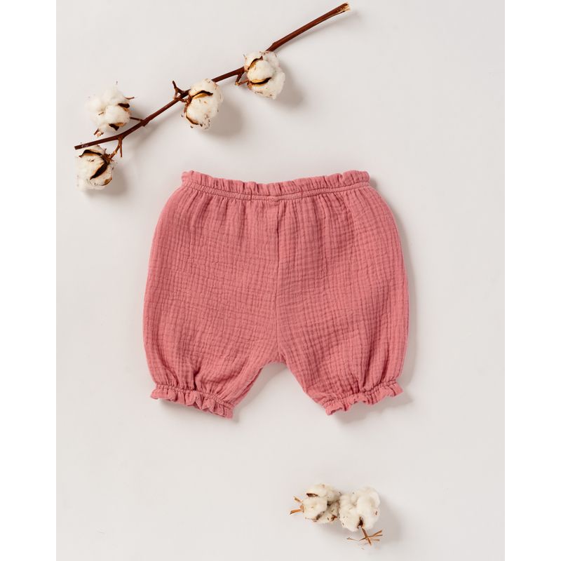 Fashion, accesorii si bijuterii - Copii - Imbracaminte copii - Pantaloni copii - Pantaloni scurti, bufanti, din muselina roz 68 cm 3-6 luni - Infinity.ro