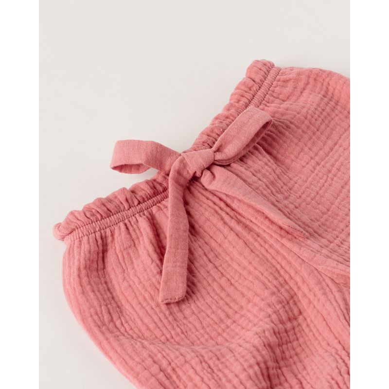 Fashion, accesorii si bijuterii - Copii - Imbracaminte copii - Pantaloni copii - Pantaloni scurti, bufanti, din muselina roz 68 cm 3-6 luni - Infinity.ro