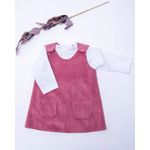 Fashion, accesorii si bijuterii - Copii - Imbracaminte copii - Rochii copii - Sarafan din catifea reiata roz pudrat cu capse si buzunare aplicate 116 cm 6 ani - Infinity.ro