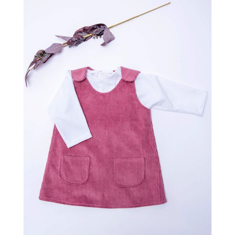 Fashion, accesorii si bijuterii - Copii - Imbracaminte copii - Rochii copii - Sarafan din catifea reiata roz pudrat cu capse si buzunare aplicate 116 cm 6 ani - Infinity.ro