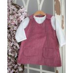 Fashion, accesorii si bijuterii - Copii - Imbracaminte copii - Rochii copii - Sarafan din catifea reiata roz pudrat cu capse si buzunare aplicate 116 cm 6 ani - Infinity.ro