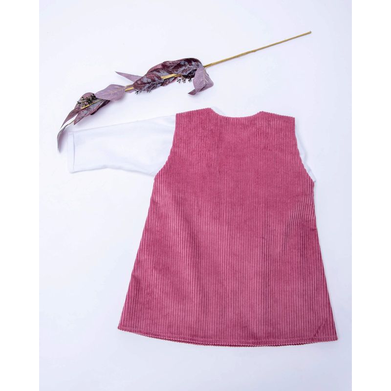 Fashion, accesorii si bijuterii - Copii - Imbracaminte copii - Rochii copii - Sarafan din catifea reiata roz pudrat cu capse si buzunare aplicate 116 cm 6 ani - Infinity.ro