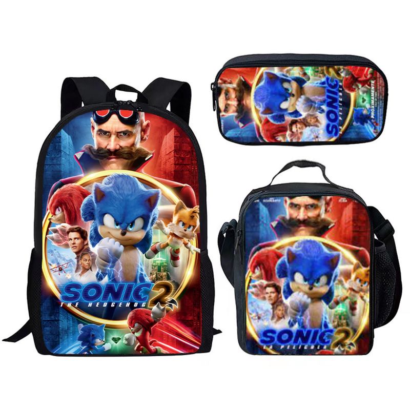 Fashion, accesorii si bijuterii - Copii - Accesorii copii - Genti si rucsacuri copii - Set rucsac 3 piese pentru copii sonic cu punga geanta pe umar 3D - Infinity.ro