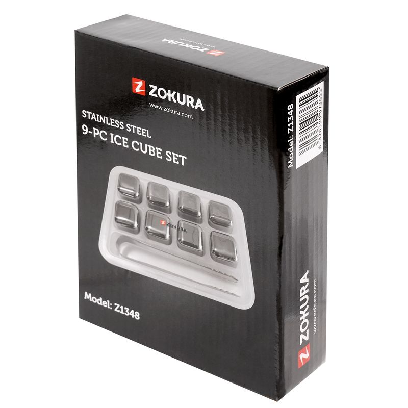 Casa si Gradina - Bucatarie si vesela - Accesorii bar - Forme cuburi de gheata - Set 8 cuburi pentru racirea bauturilor si cleste, inox - Zokura - Infinity.ro