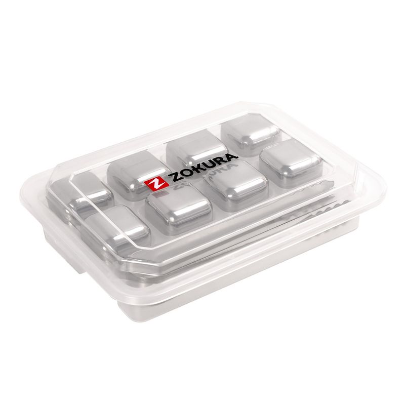 Casa si Gradina - Bucatarie si vesela - Accesorii bar - Forme cuburi de gheata - Set 8 cuburi pentru racirea bauturilor si cleste, inox - Zokura - Infinity.ro