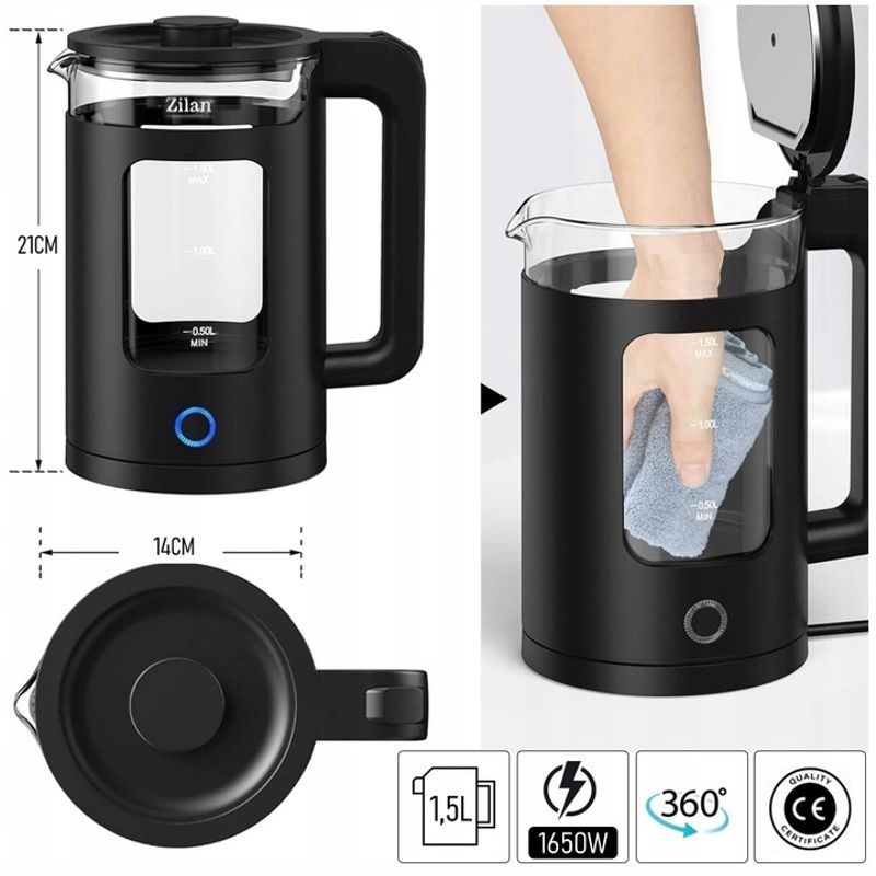 Electronice si Electrocasnice - Electrocasnice bucatarie - Preparare bauturi - Fierbatoare de apa - Fierbator electric Zilan ZLN6128 Negru, capacitate 1.5 L, putere 1650 W, indicator luminos - Infinity.ro