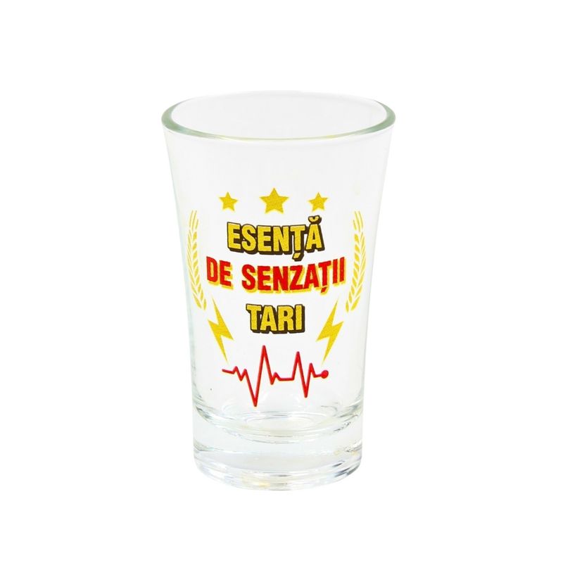 Casa si Gradina - Bucatarie si vesela - Cani si pahare - Pahare - Pahar pentr shot, 7cm, cu mesajul Esenta de senzatii tari - Infinity.ro
