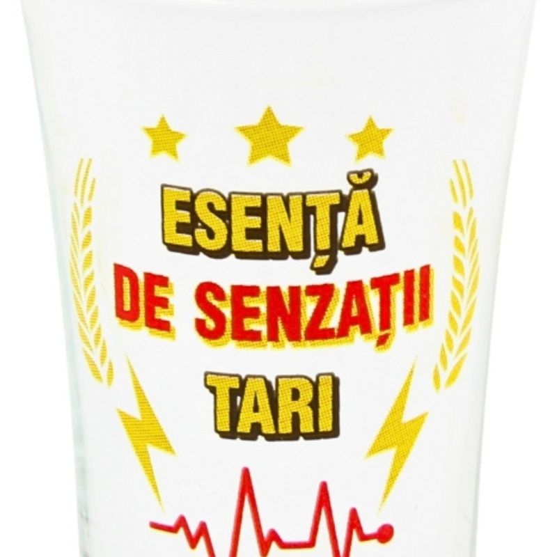 Casa si Gradina - Bucatarie si vesela - Cani si pahare - Pahare - Pahar pentr shot, 7cm, cu mesajul Esenta de senzatii tari - Infinity.ro