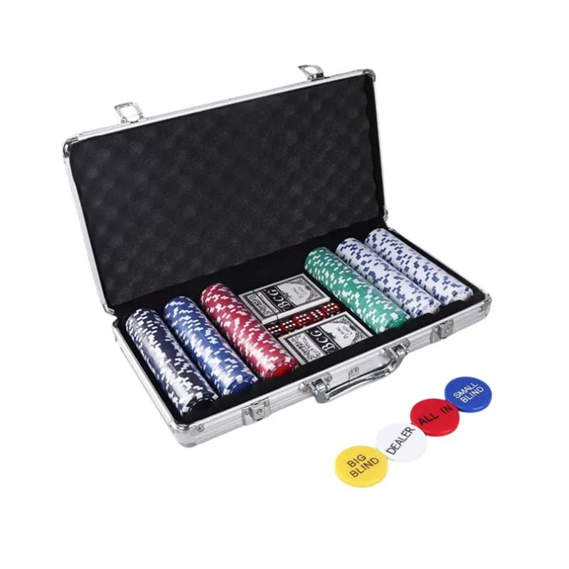 Jucarii, Copii si Bebe - Jucarii si jocuri - Jocuri si puzzle - Jocuri de societate - Set Joc de Poker cu 300 Jetoane si zaruri, Arvada All-In Chips Valiza Aluminiu, dimensiununi cipsuri 4x3.3 mm, - Infinity.ro