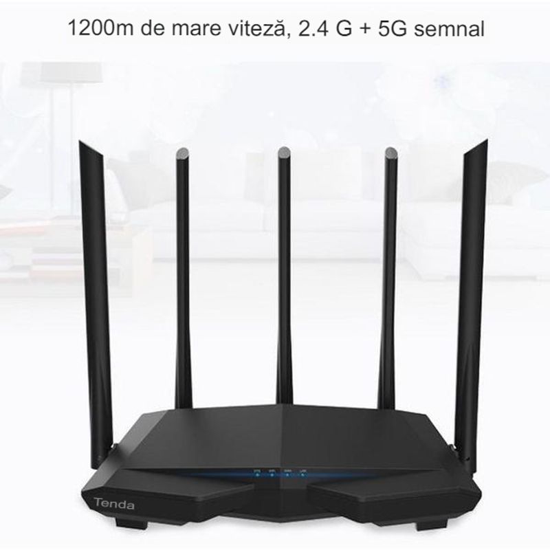 PC, gaming si accesorii - Retelistica - Wireless - Routere Wireless - Router Tenda AC7 1200 Mgb/s , Gaming si UHD streaming ,5 antene 5G , wireless puternic , dual-band, negru - Infinity.ro