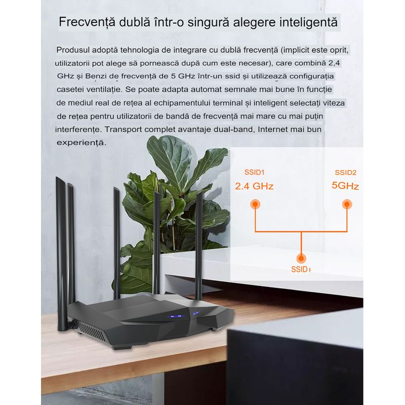 PC, gaming si accesorii - Retelistica - Wireless - Routere Wireless - Router Tenda AC7 1200 Mgb/s , Gaming si UHD streaming ,5 antene 5G , wireless puternic , dual-band, negru - Infinity.ro